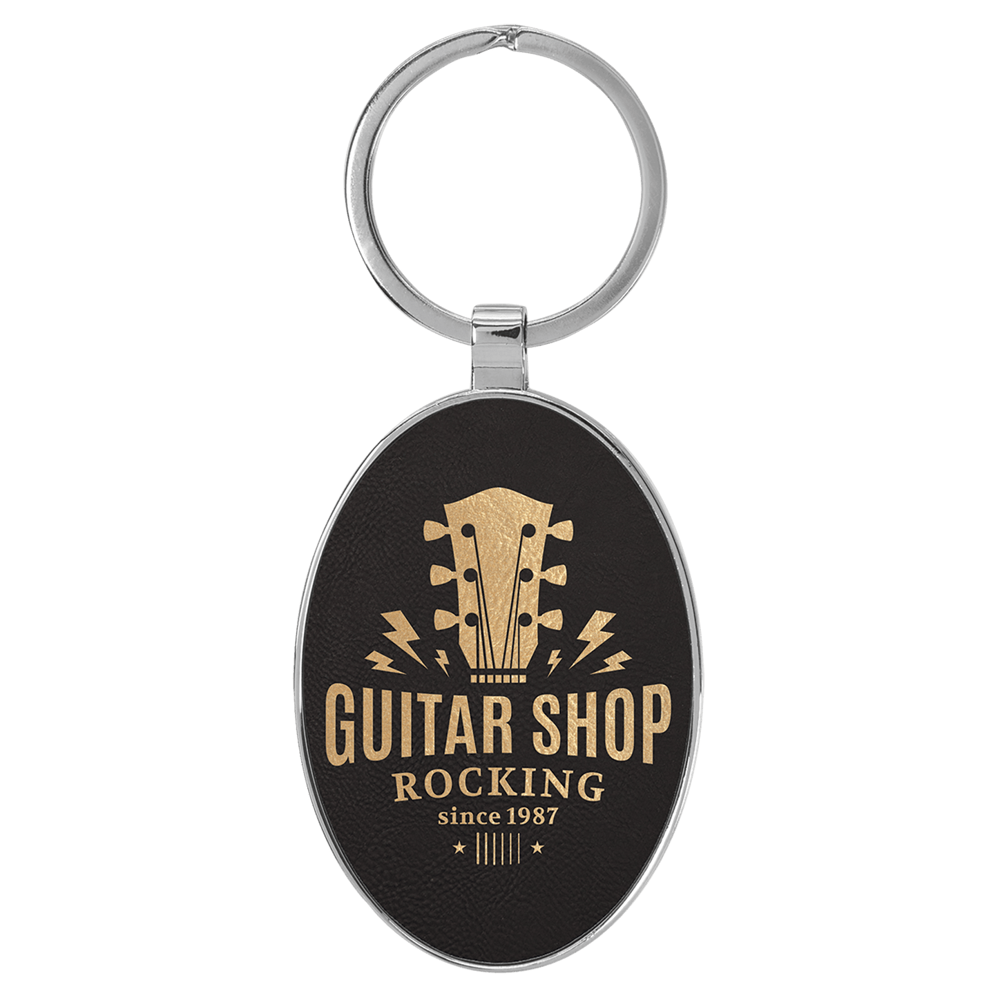 Leatherette /Metal Black/Gold Oval Keychain - Etchlahoma