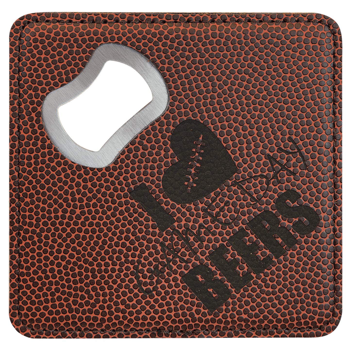 Square Football Laserable Leatherette Bottle Opener Coaster