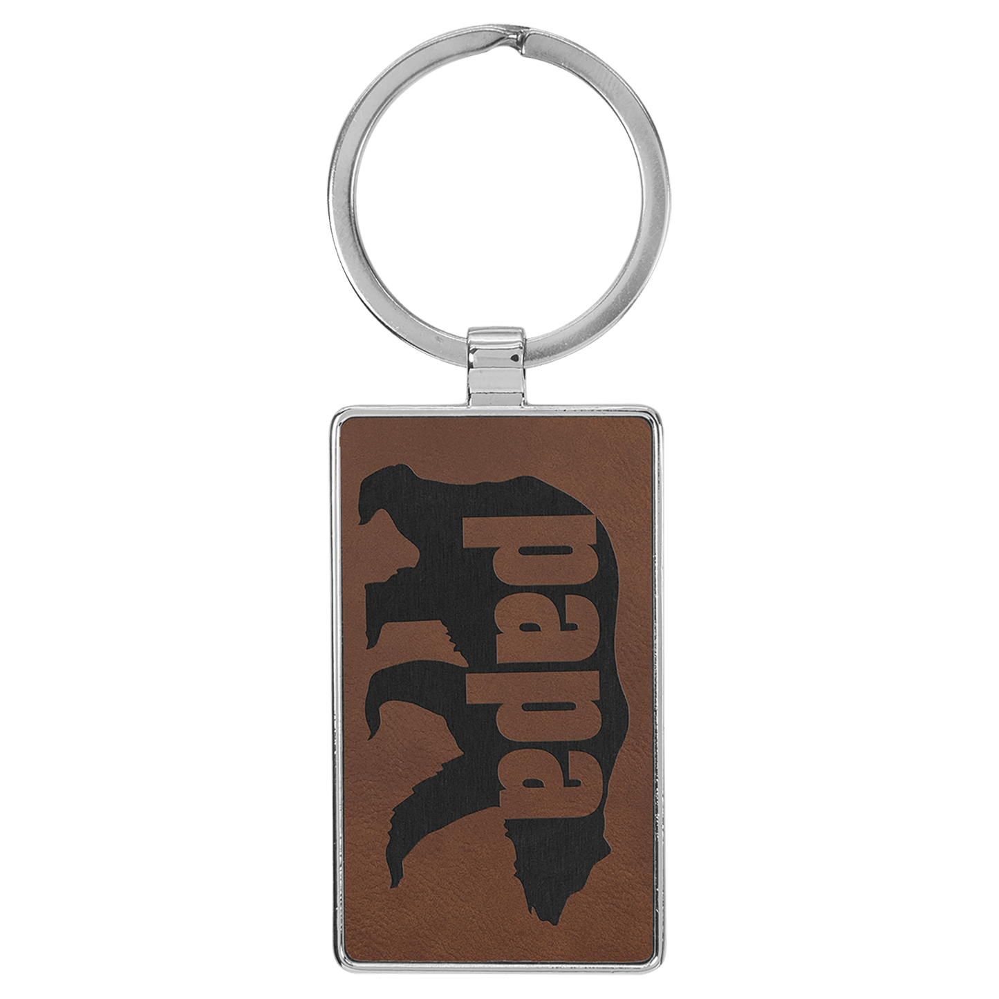 Leatherette/Metal Dark Brown Rectangle Keychain - Etchlahoma