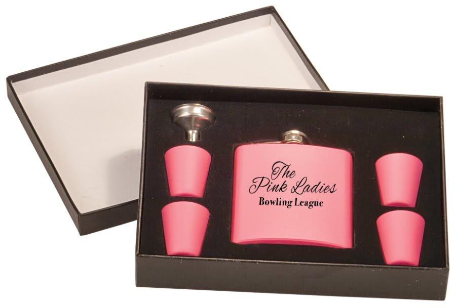 Matte Pink Flask Set in Black Presentation Box - Etchlahoma