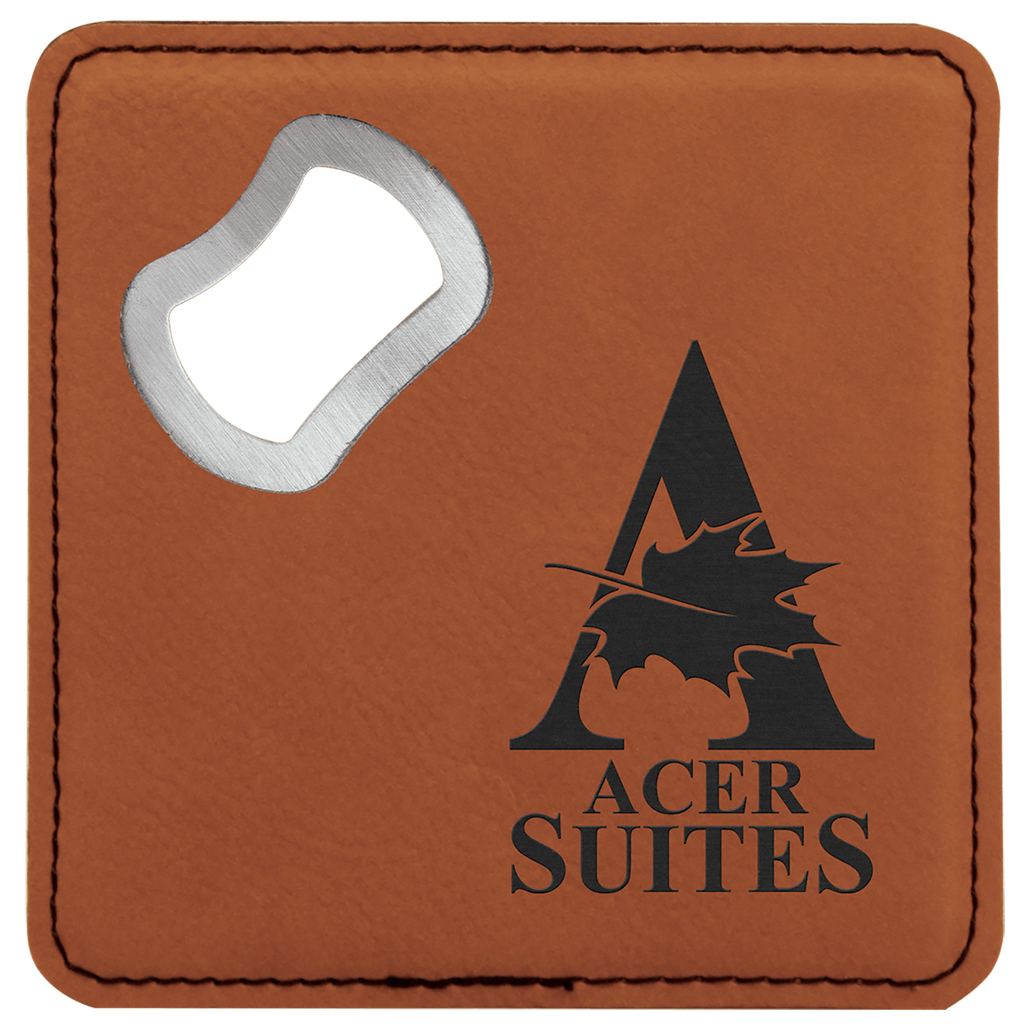 Square Rawhide Laserable Leatherette Bottle Opener Coaster