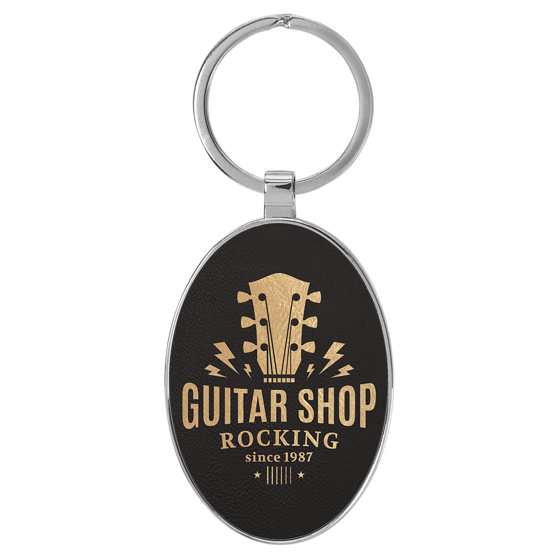 Leatherette /Metal Black/Gold Oval Keychain - Etchlahoma