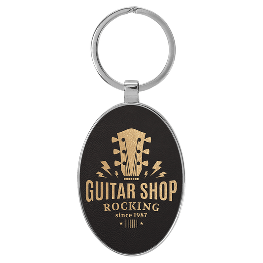 Leatherette /Metal Black/Gold Oval Keychain - Etchlahoma