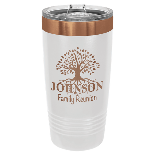 White/Rose Gold ION-Plated Ringneck Tumbler with Slider Lid 20oz - Etchlahoma