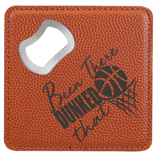 Square Basketball Laserable Leatherette Bottle Opener Coaster