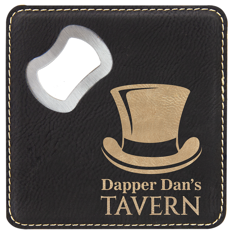 Square Black/Gold Laserable Leatherette Bottle Opener Coaster