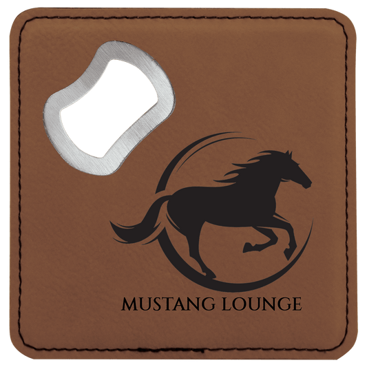 Square Dark Brown Laserable Leatherette Bottle Opener Coaster