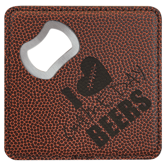 Square Football Laserable Leatherette Bottle Opener Coaster
