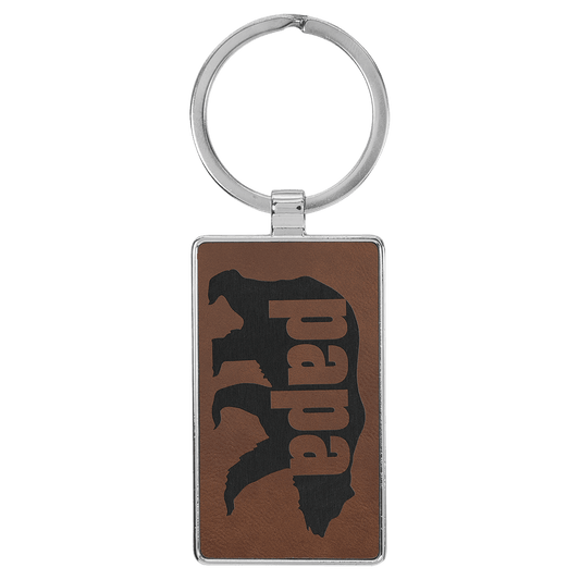 Leatherette/Metal Dark Brown Rectangle Keychain - Etchlahoma