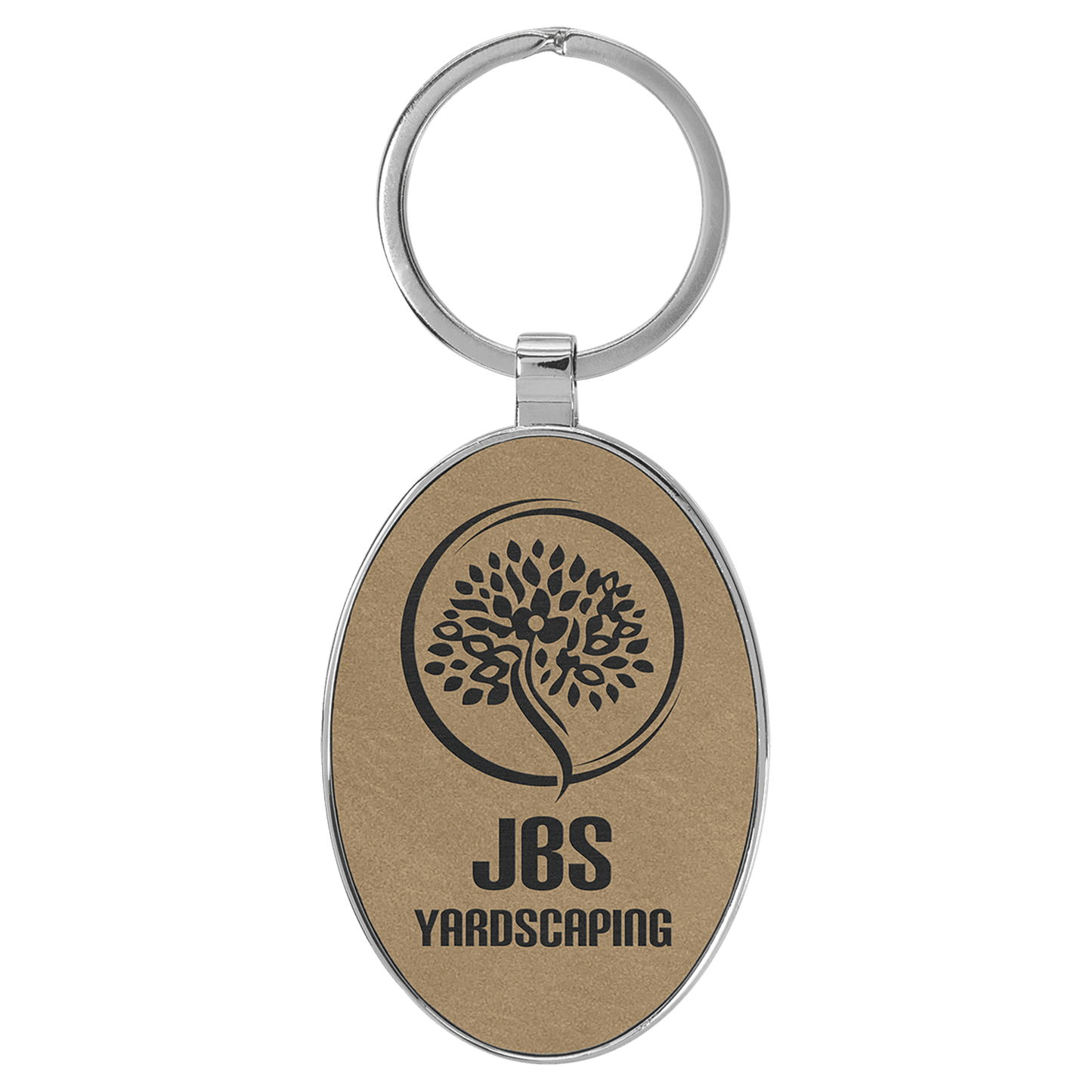Leatherette/Metal Light Brown Oval Keychain - Etchlahoma