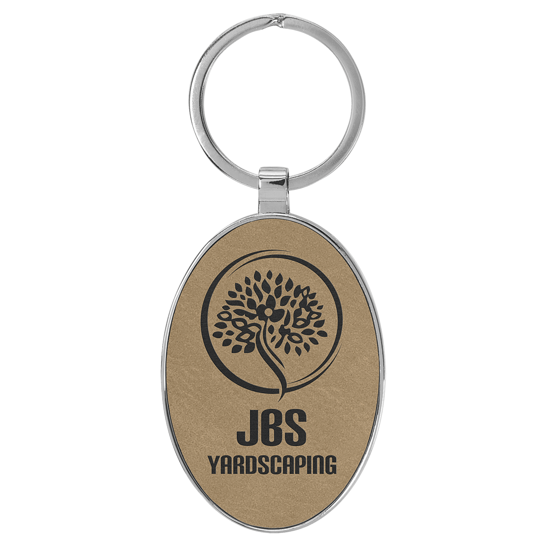Leatherette/Metal Light Brown Oval Keychain - Etchlahoma