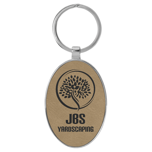 Leatherette/Metal Light Brown Oval Keychain - Etchlahoma