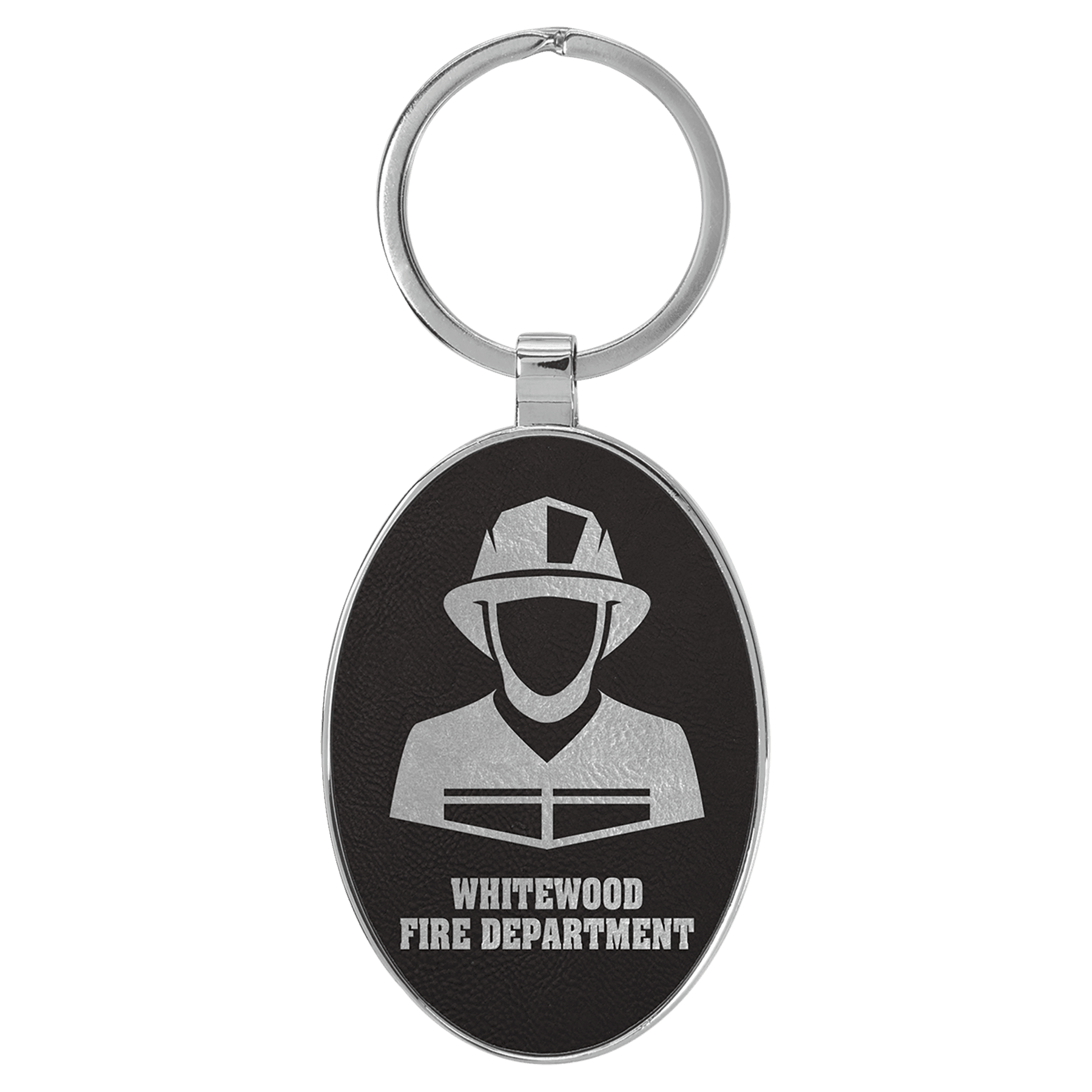 Leatherette/Metal Black/Silver Oval Keychain - Etchlahoma