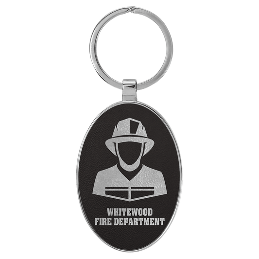 Leatherette/Metal Black/Silver Oval Keychain - Etchlahoma