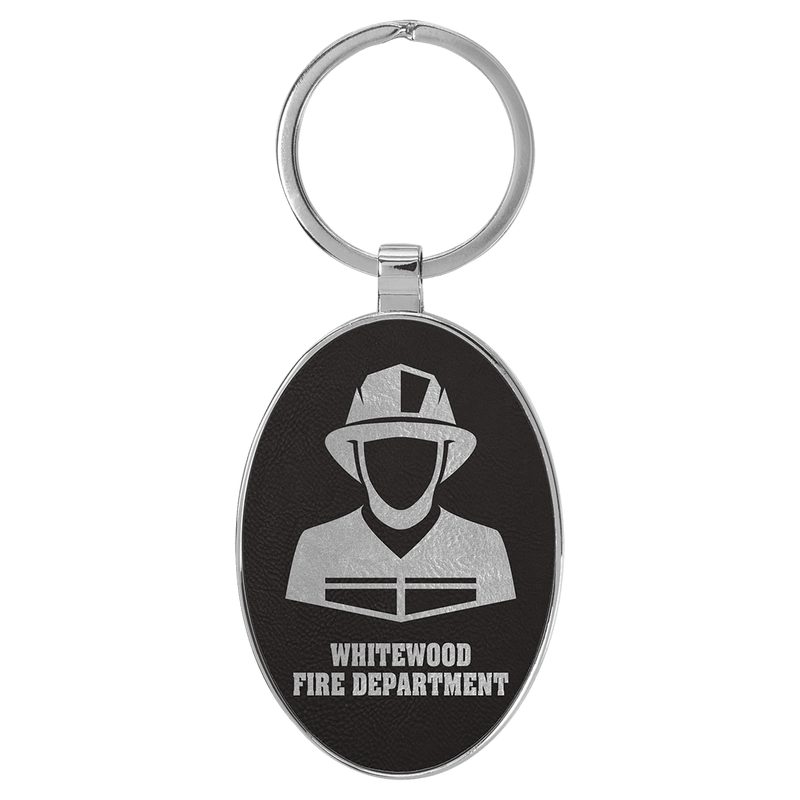 Leatherette/Metal Black/Silver Oval Keychain - Etchlahoma