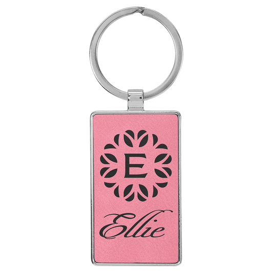 Leatherette/Metal Pink Oval Keychain - Etchlahoma