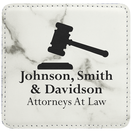 Square White Marble Laserable Leatherette Coaster - Etchlahoma