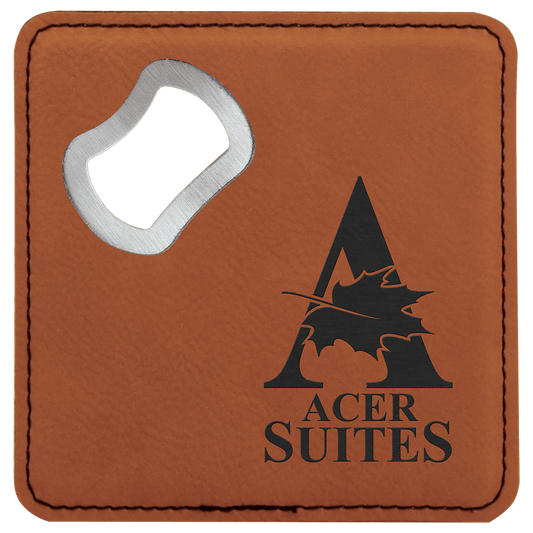 Square Rawhide Laserable Leatherette Bottle Opener Coaster
