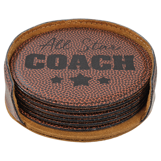Football Round Leatherette Coasters 6 set