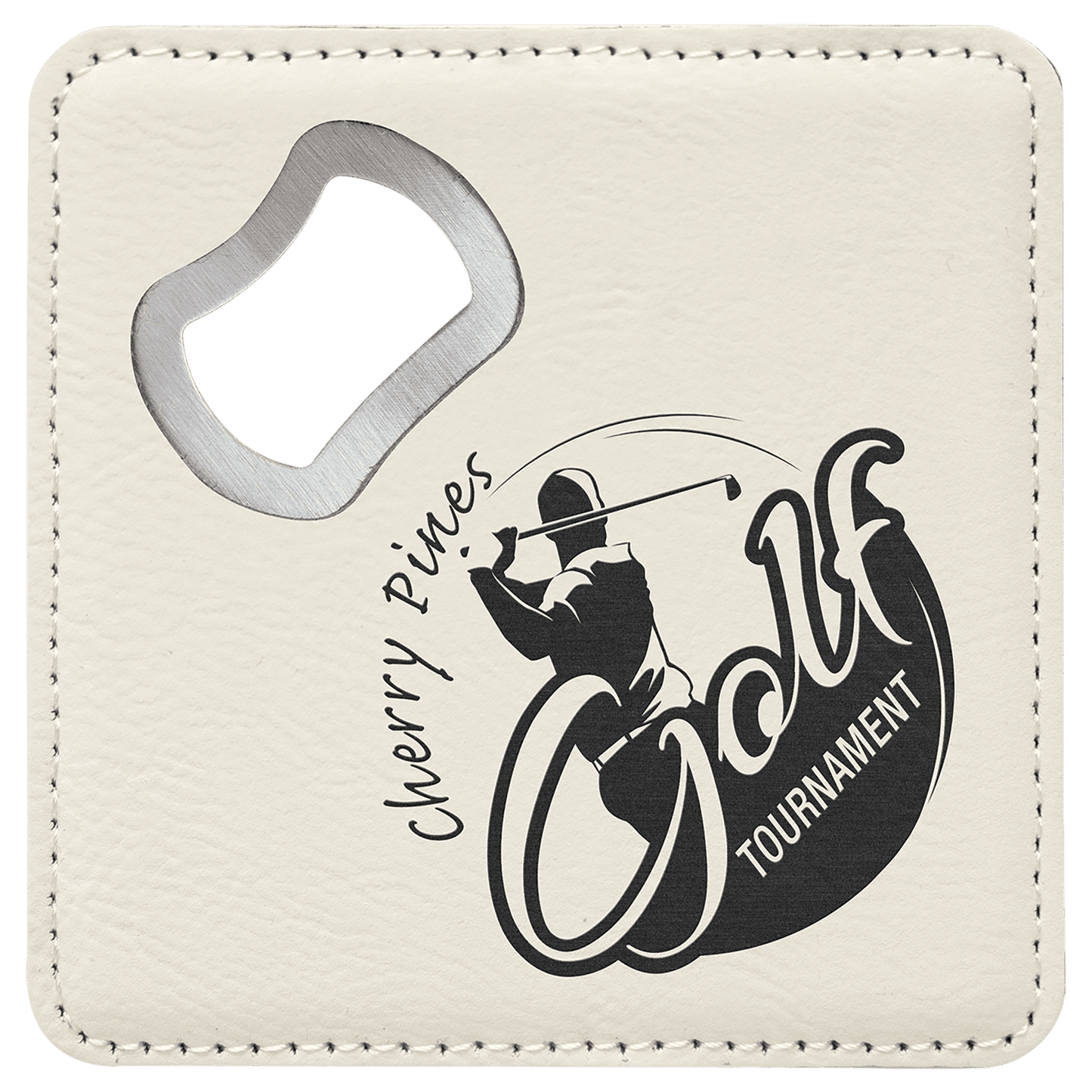 Square White Laserable Leatherette Bottle Opener Coaster